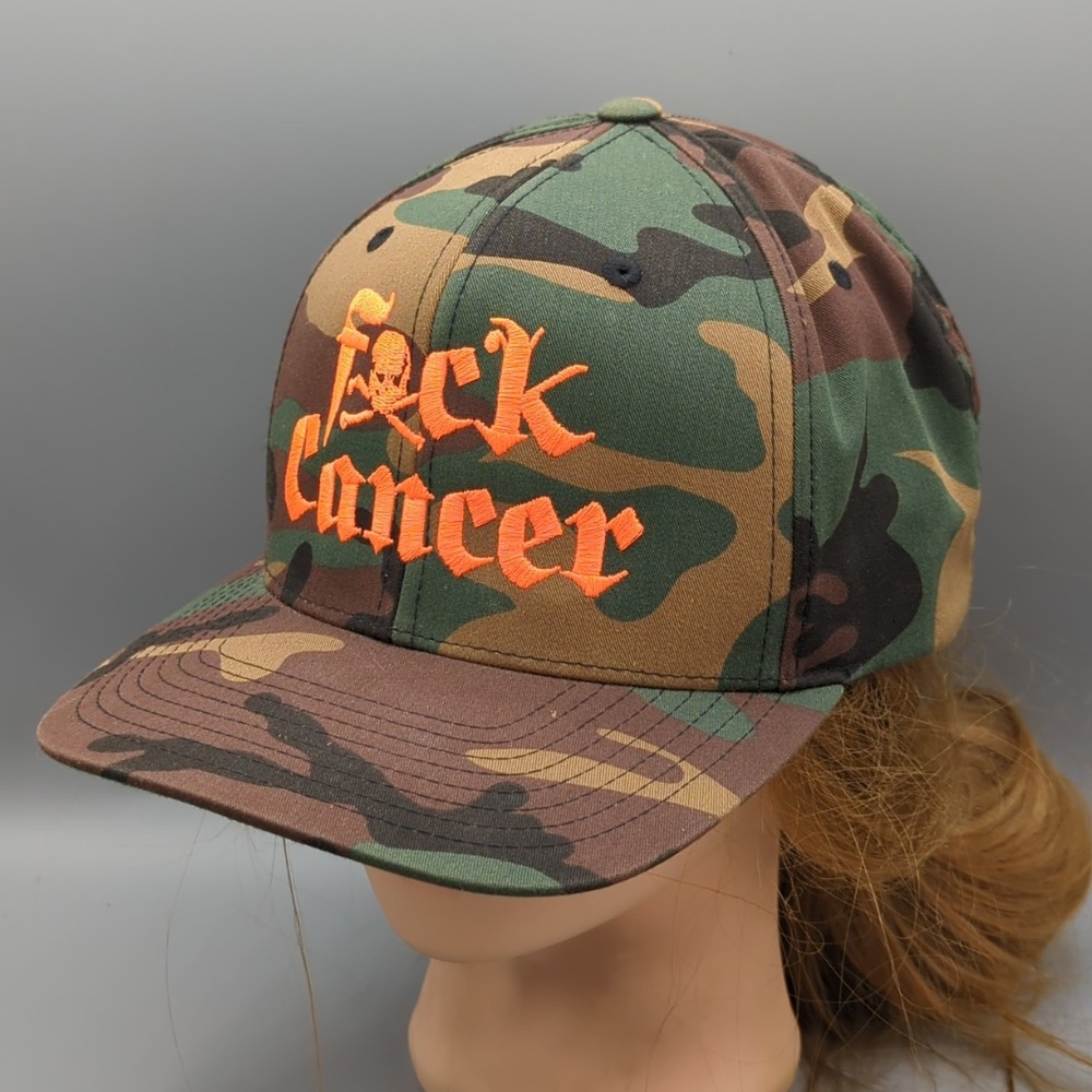 Fxck Cancer Camo Orange Snapback Hat Cap Yupoong OSFA Adjustable